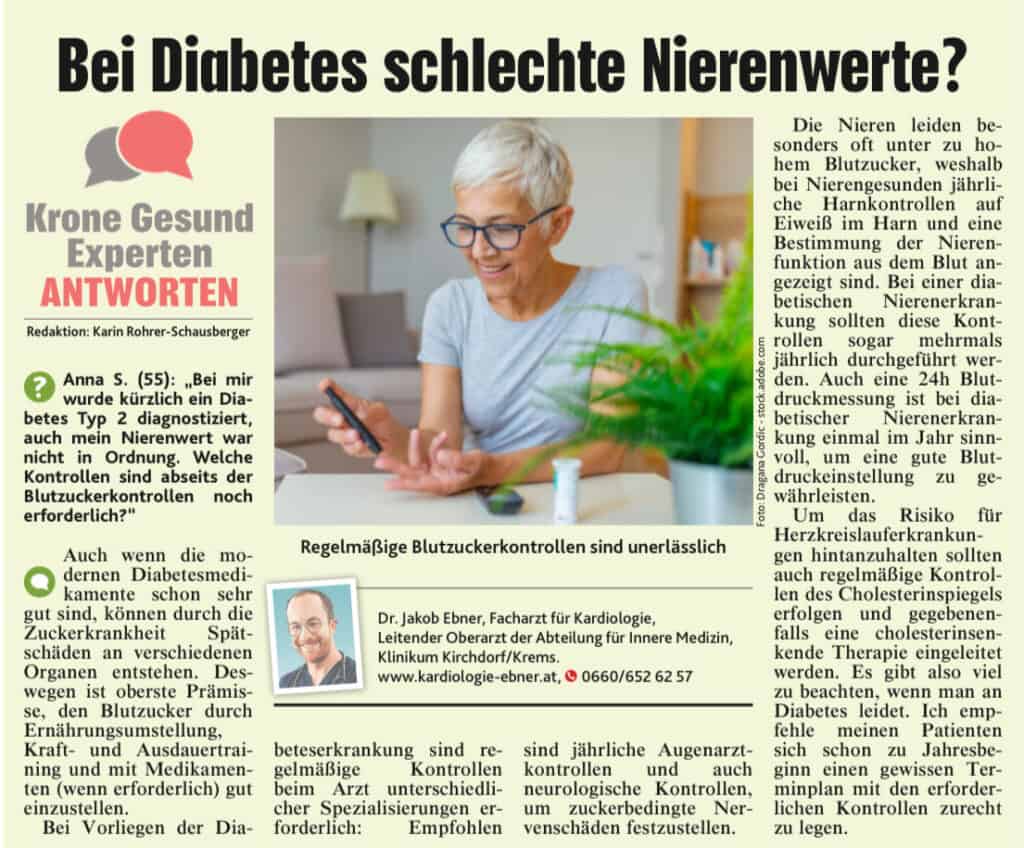 Bild eines Kronen Zeitung Artikels zum Thema Diabetes
