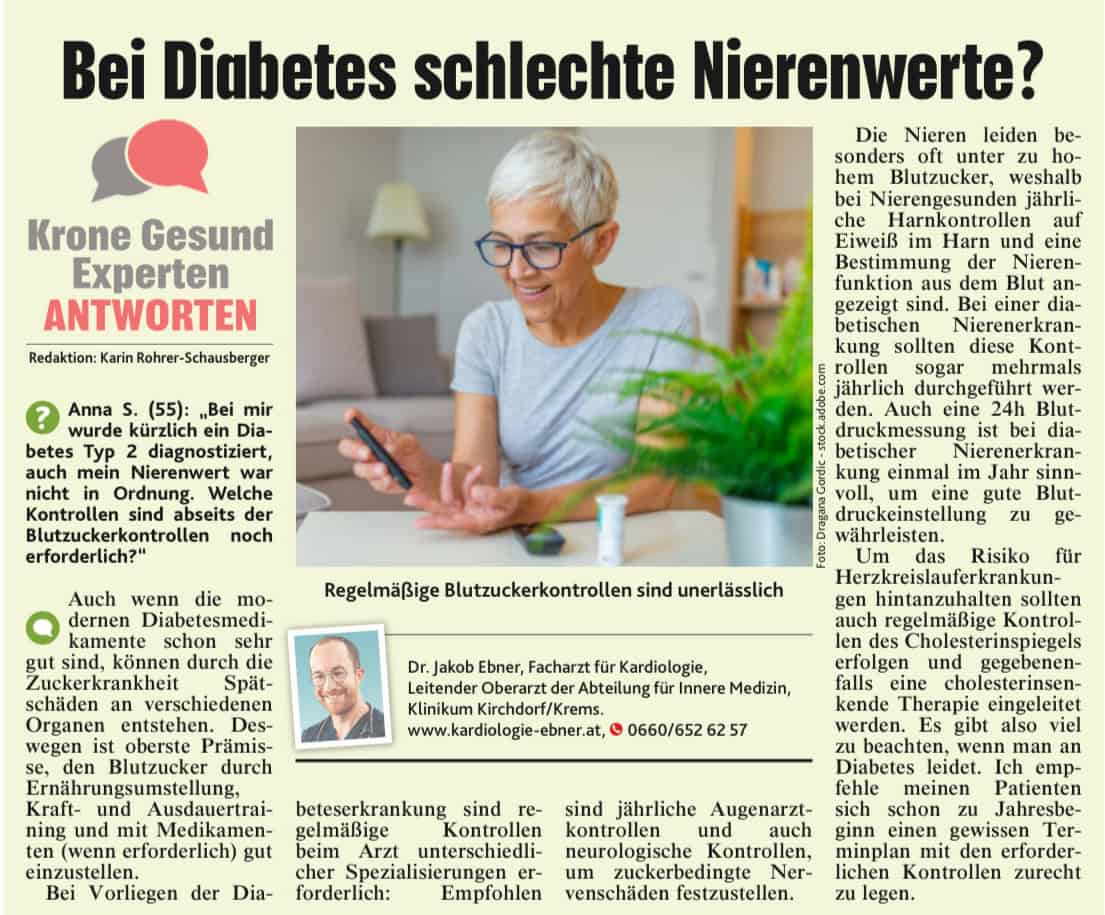 Bild eines Kronen Zeitung Artikels zum Thema Diabetes